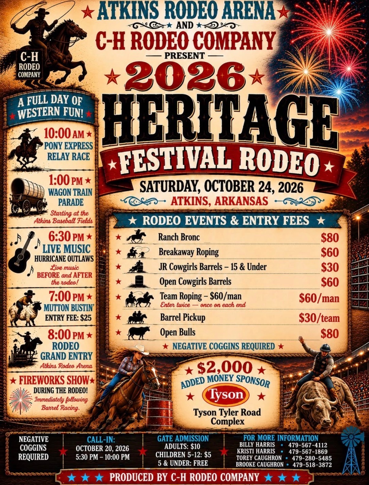 Rodeo flyer with entry fees and event details